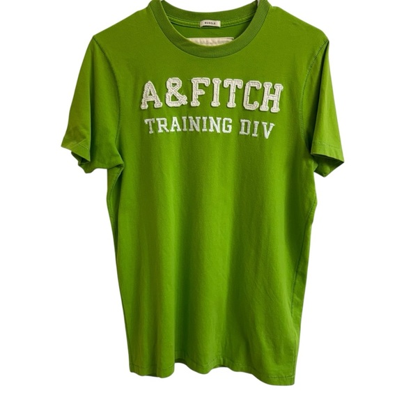 Abercrombie & Fitch Mens Size M Muscle T-Shirt Green Logo Spellout Preppy Y2K - Picture 1 of 7